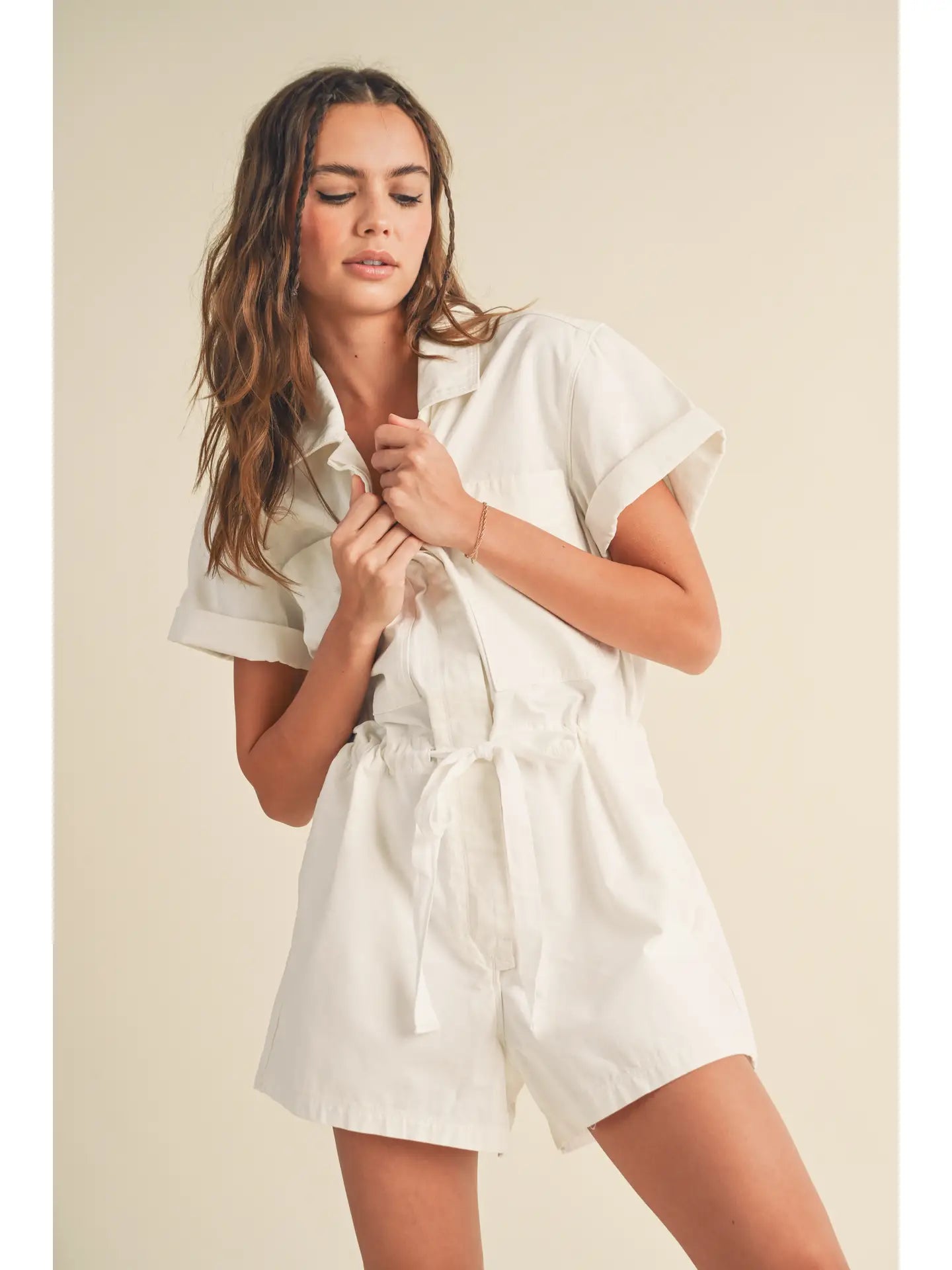 Washed White Denim Romper
