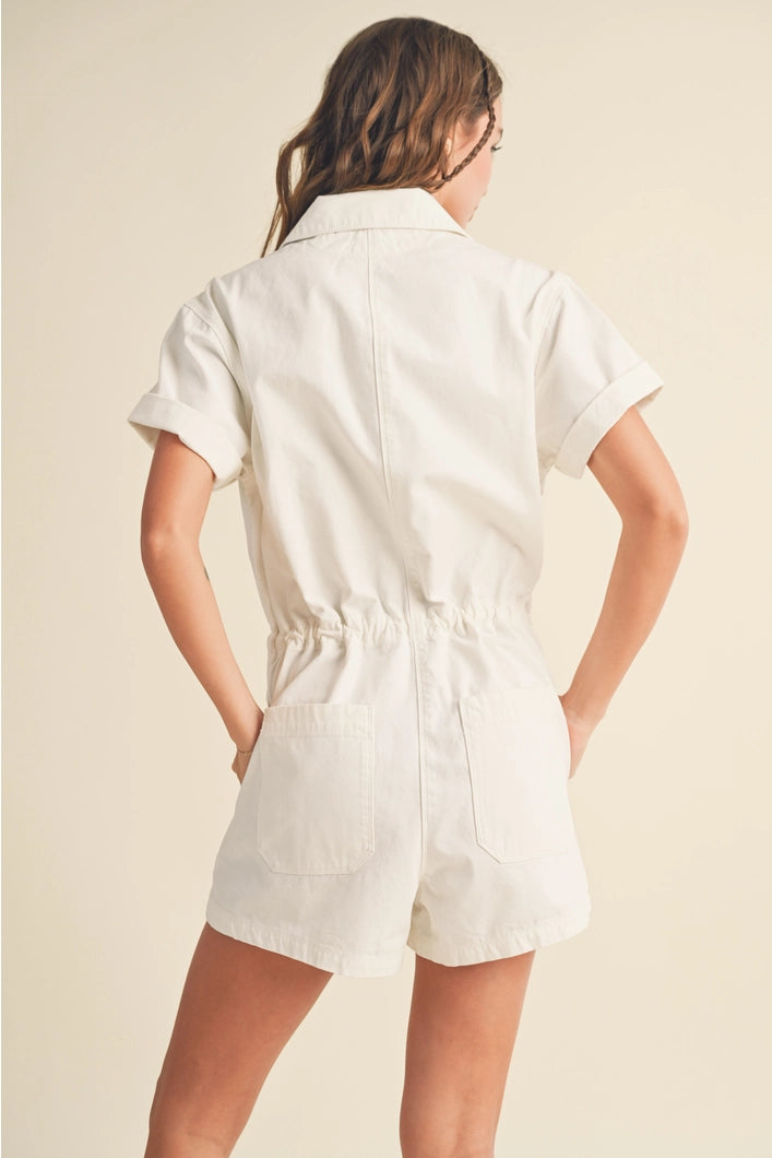 Washed White Denim Romper
