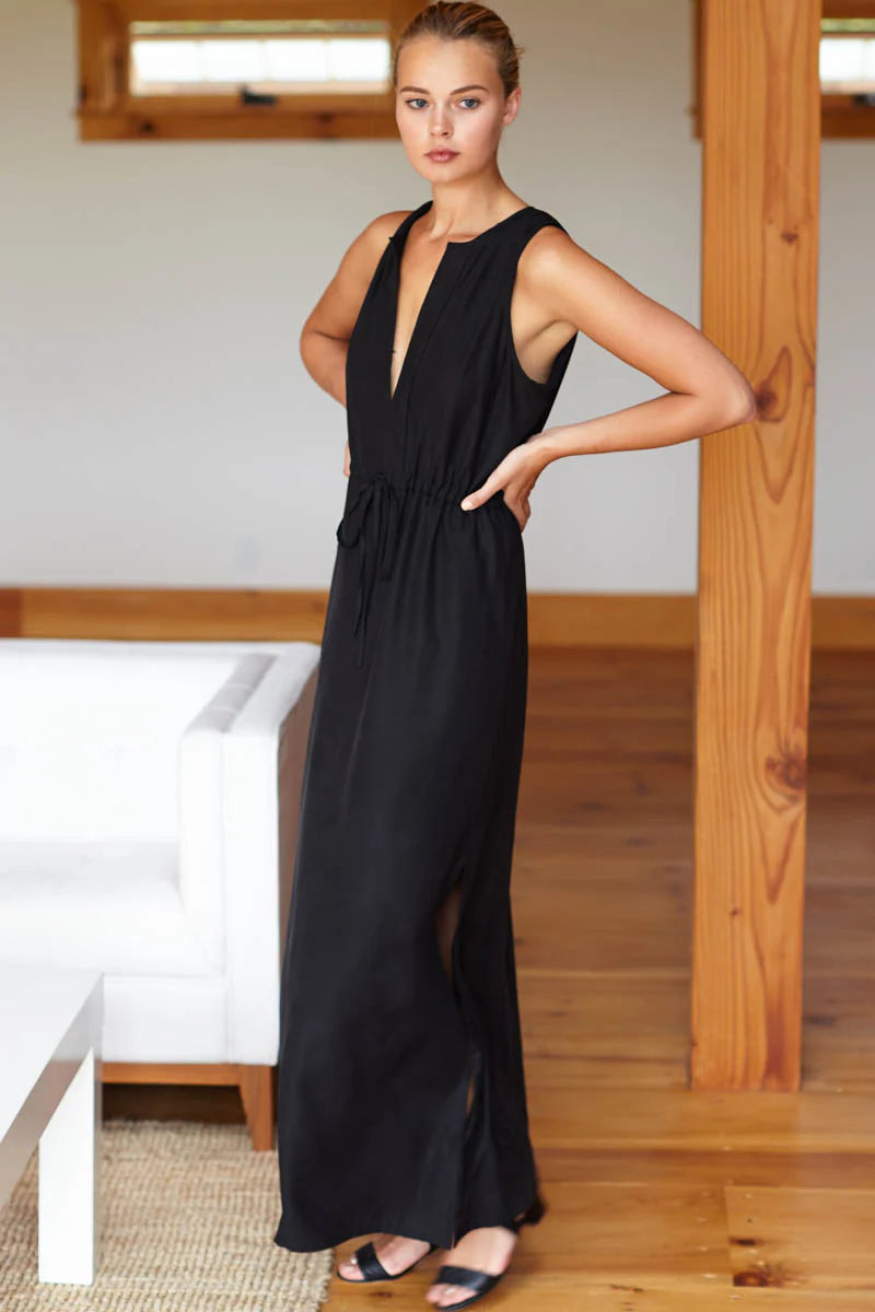 Emerson Fry Grecian Keyhole Dress - BLACK TENCEL