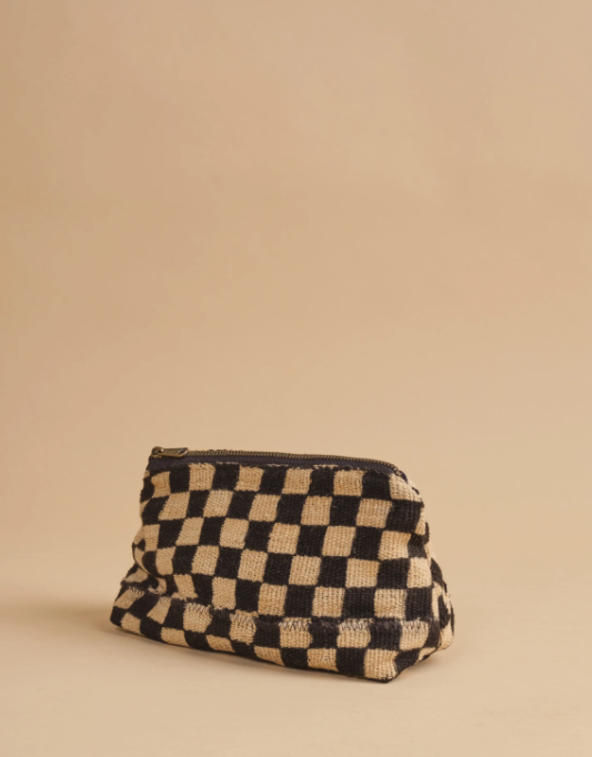 Black & Cream Checkered Cosmetic Bag