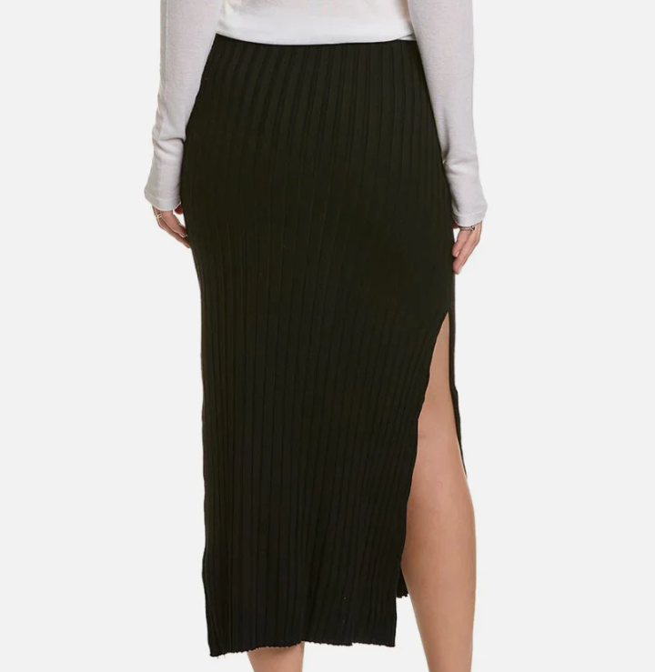 Rib Side Slit Midi Skirt
