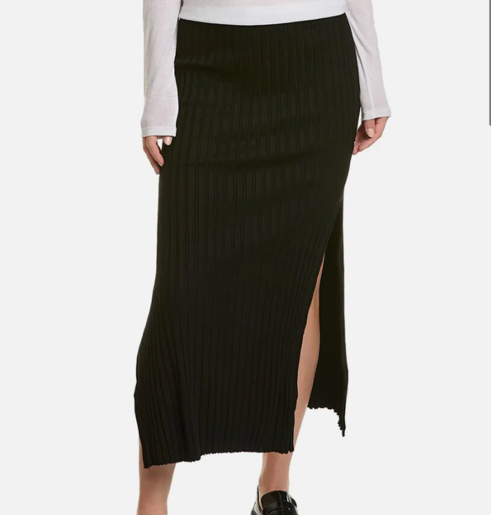 Rib Side Slit Midi Skirt