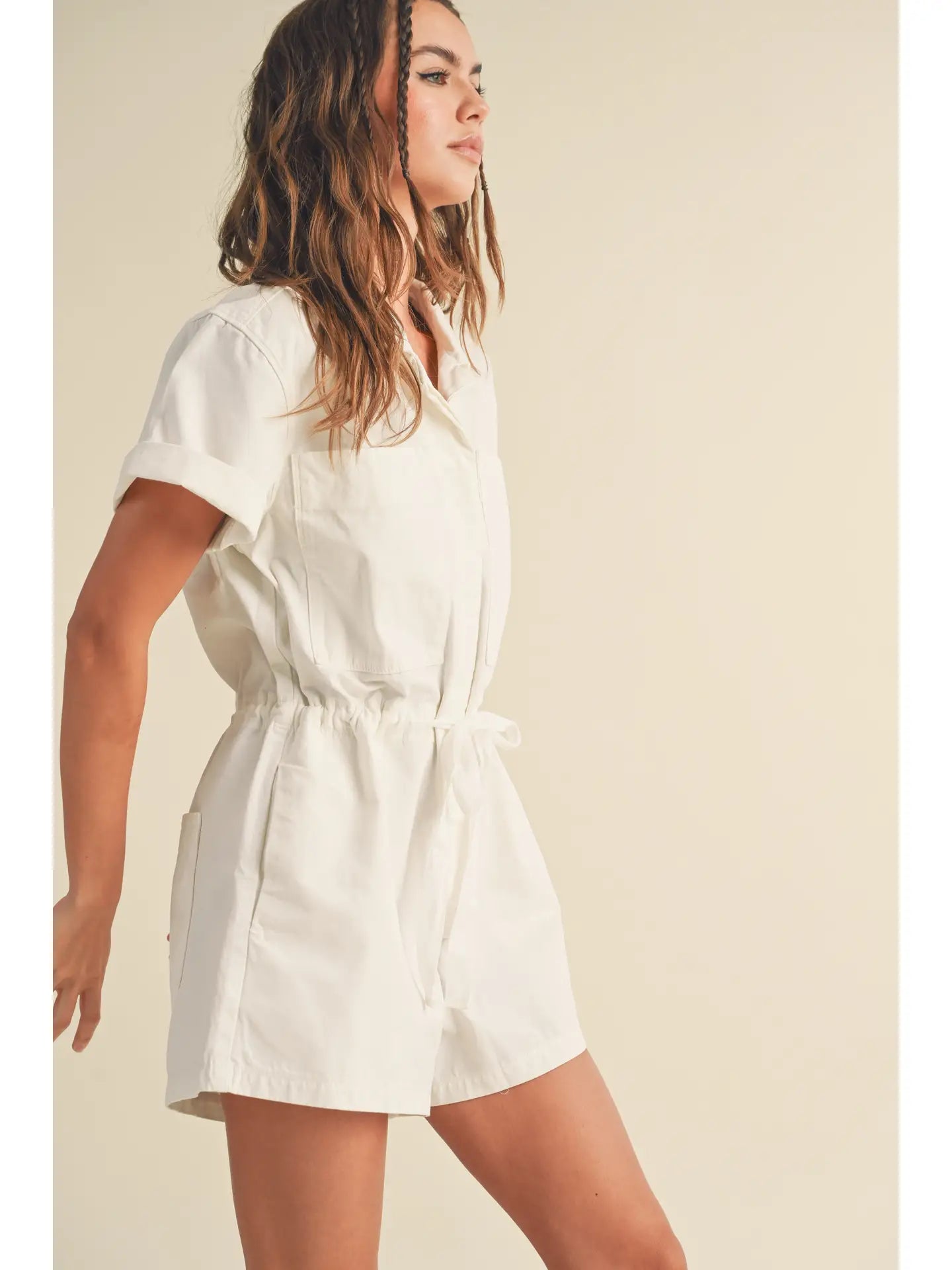 Washed White Denim Romper