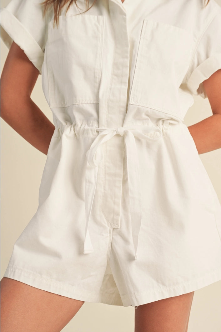 Washed White Denim Romper