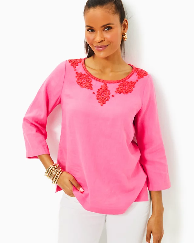 Elyn Beaded Linen Top