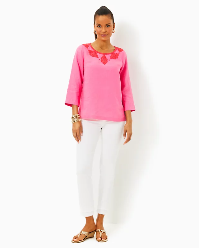 Elyn Beaded Linen Top