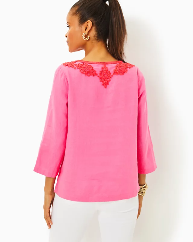 Elyn Beaded Linen Top