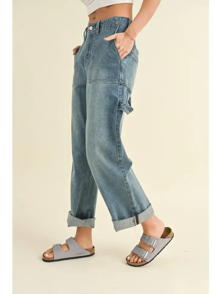 Stretch Denim Cuffed Boyfriend Denim