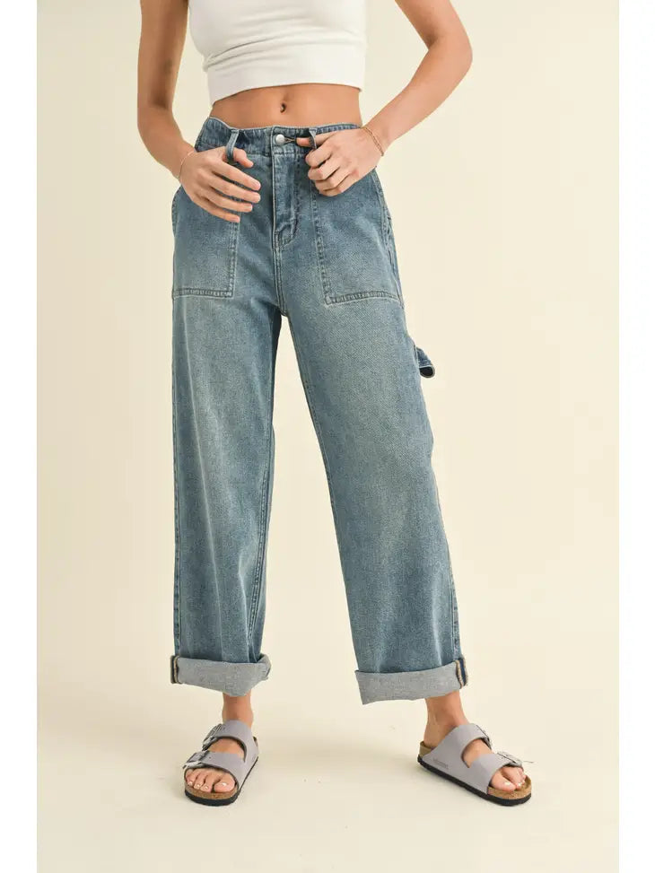 Stretch Denim Cuffed Boyfriend Denim