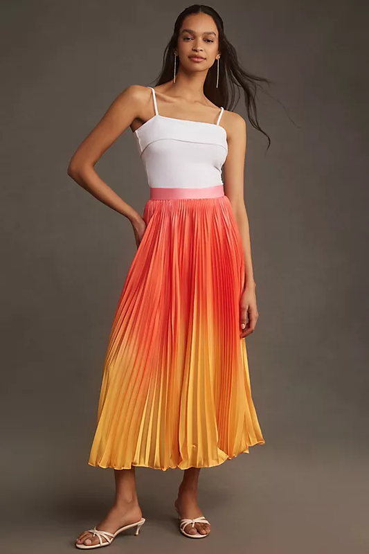 Pleated Charmeuse Ombre Maxi Skirt