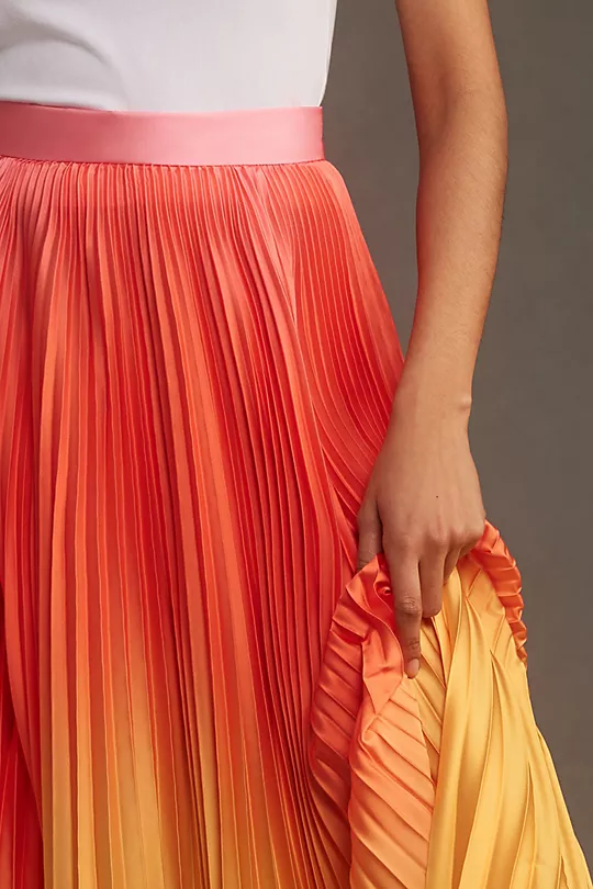 Pleated Charmeuse Ombre Maxi Skirt