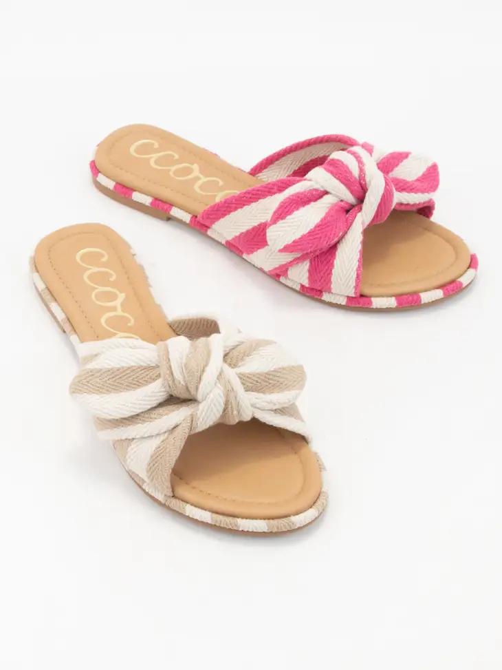 Stripe Pattern Linen Knotted Bow Slide