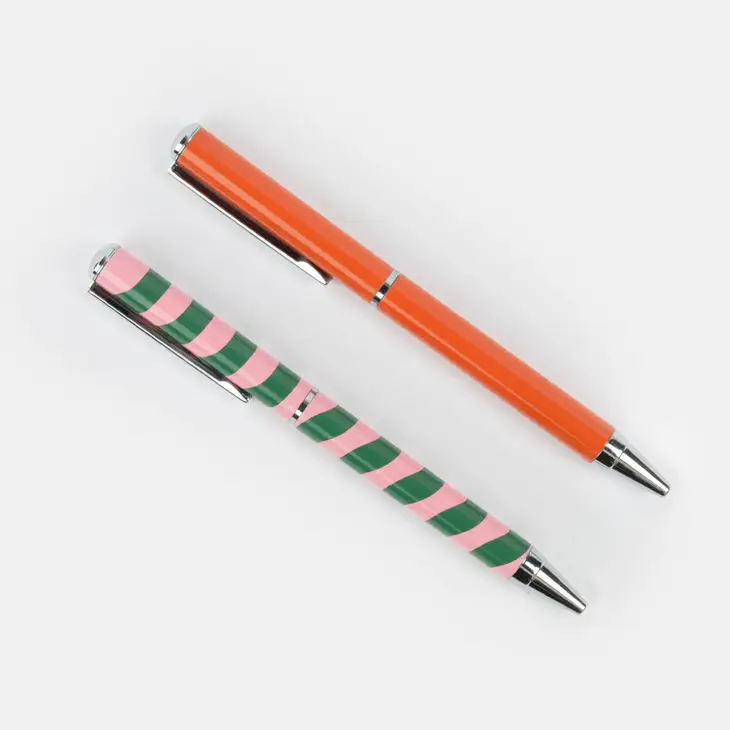 Set of 2 Boxed Pens - Orange & Wave Stripe