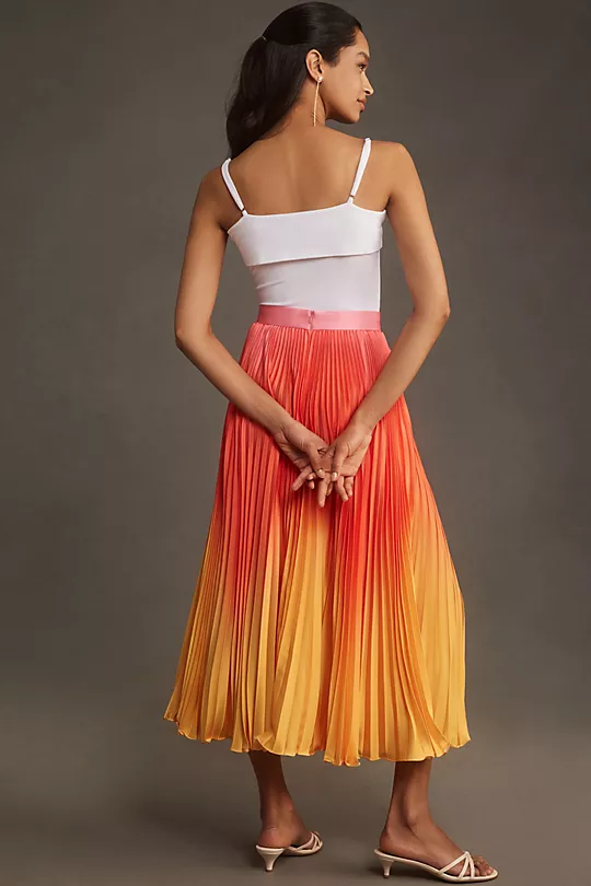 Pleated Charmeuse Ombre Maxi Skirt