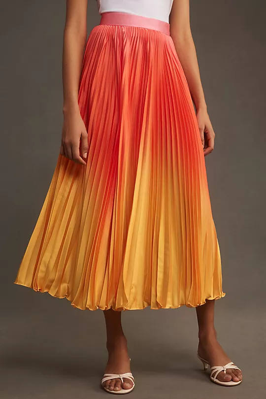 Pleated Charmeuse Ombre Maxi Skirt