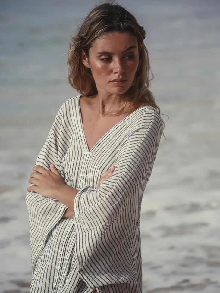 Black Stripe Beach Kimono